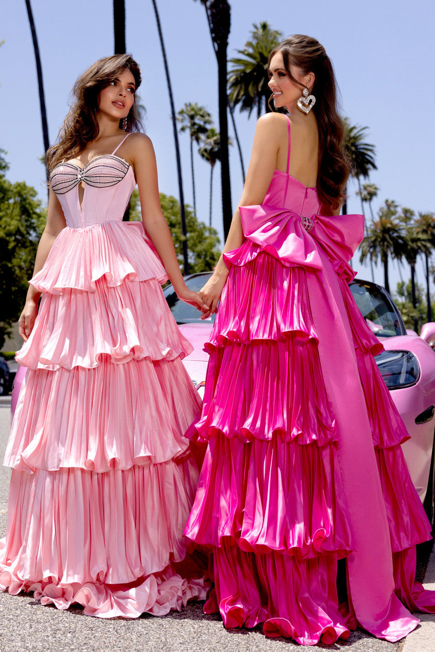 Prom Dresses Long Beaded Ball Gown Corset Prom Dress Hot Pink
