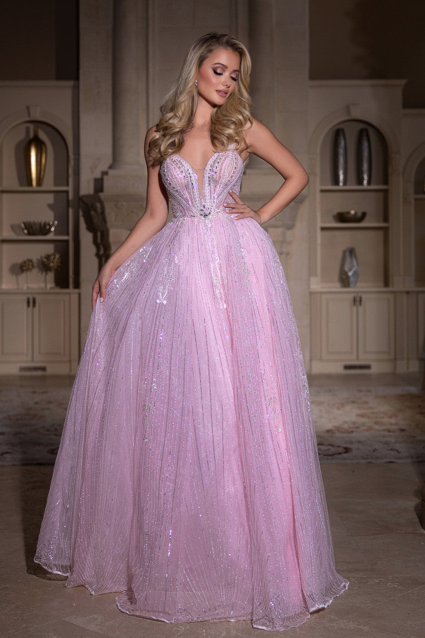 Prom Dresses Beaded Ball Gown Long Prom Dress Pink