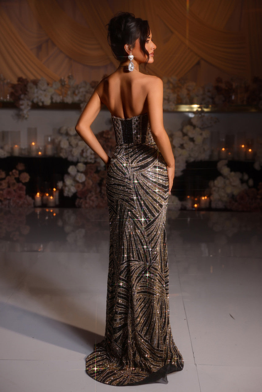 Prom Dresses Prom Long Fitted Slit Formal Evening Dress Black/Gold