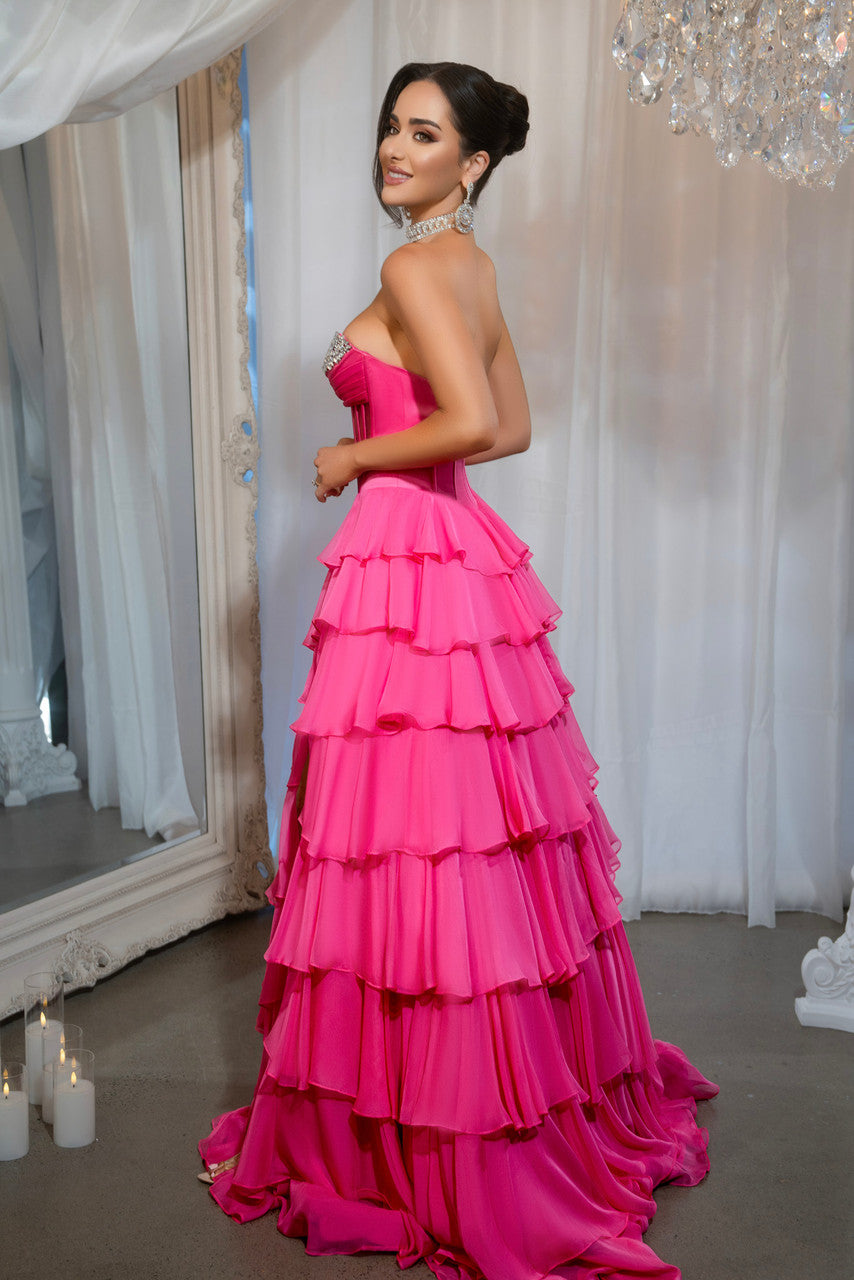 Prom Dresses Prom Long Tiered A Line Slit Formal Dress Fuchsia