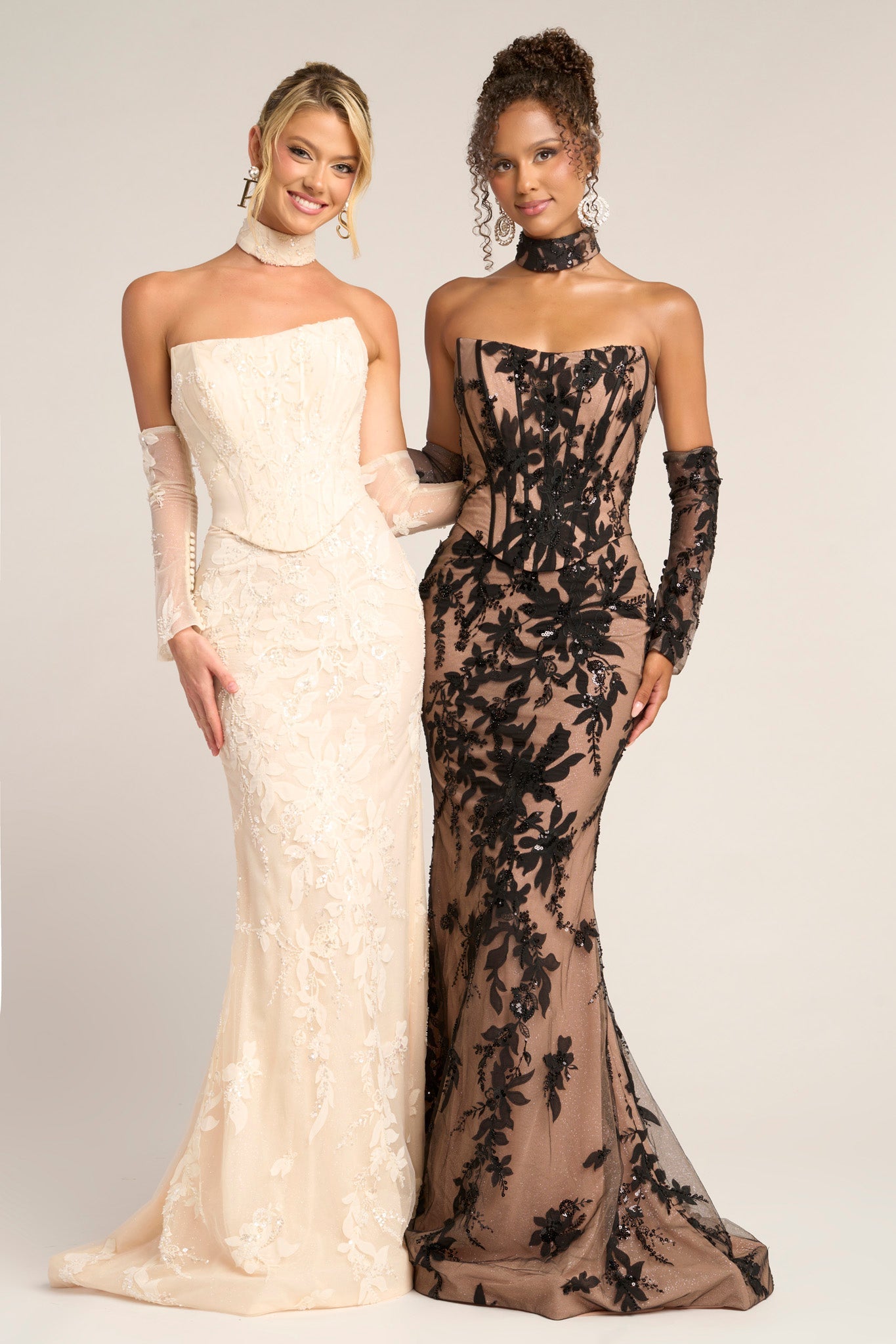 Prom Dresses Long Corset Formal Floral Lace Applique Mermaid Prom Dress Portia and Scarlett PS26005 Cream