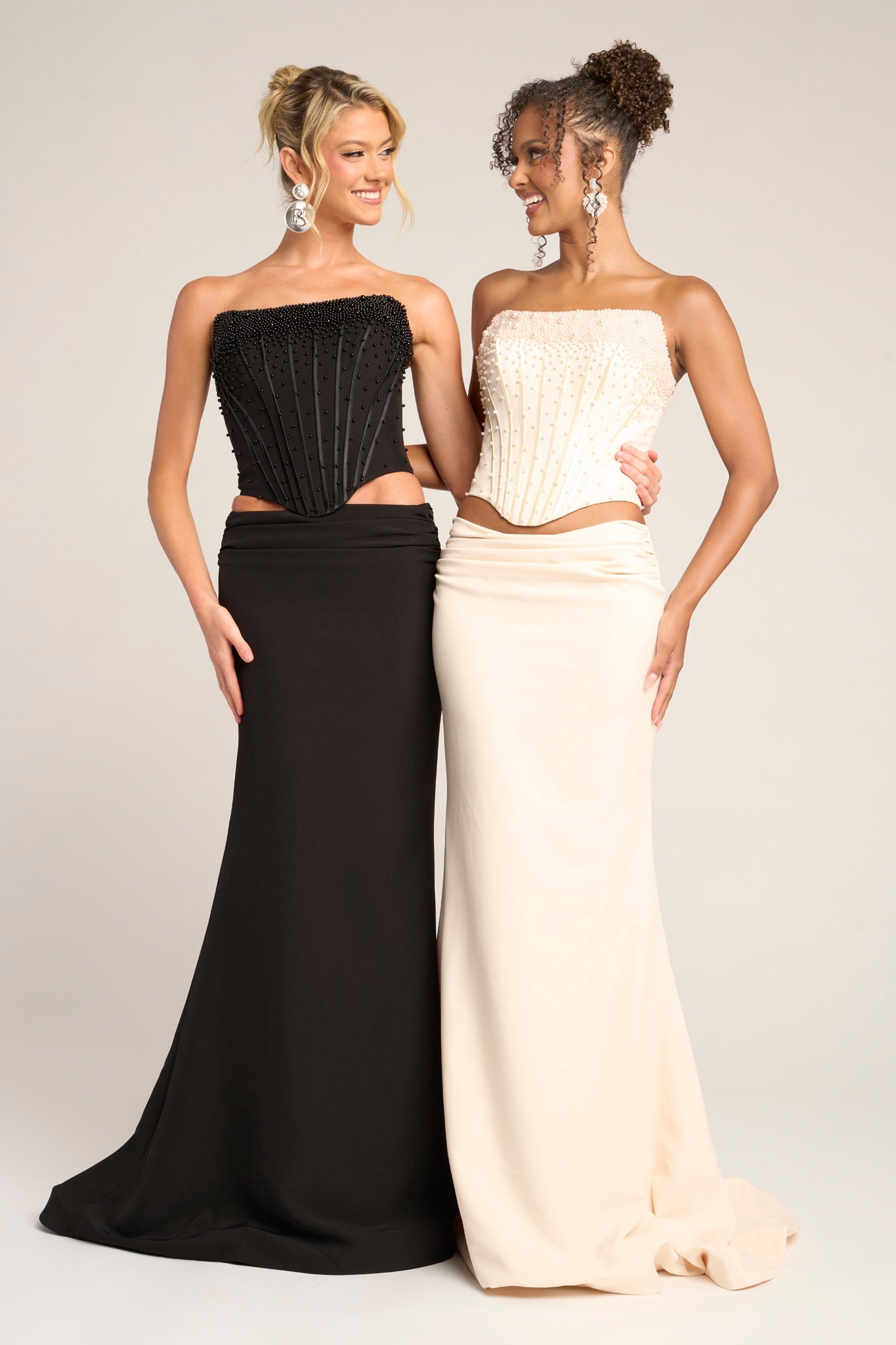 Prom Dresses Long Formal Fitted Beaded Corset Two Piece Prom Dress Portia and Scarlett PS26007 Cream