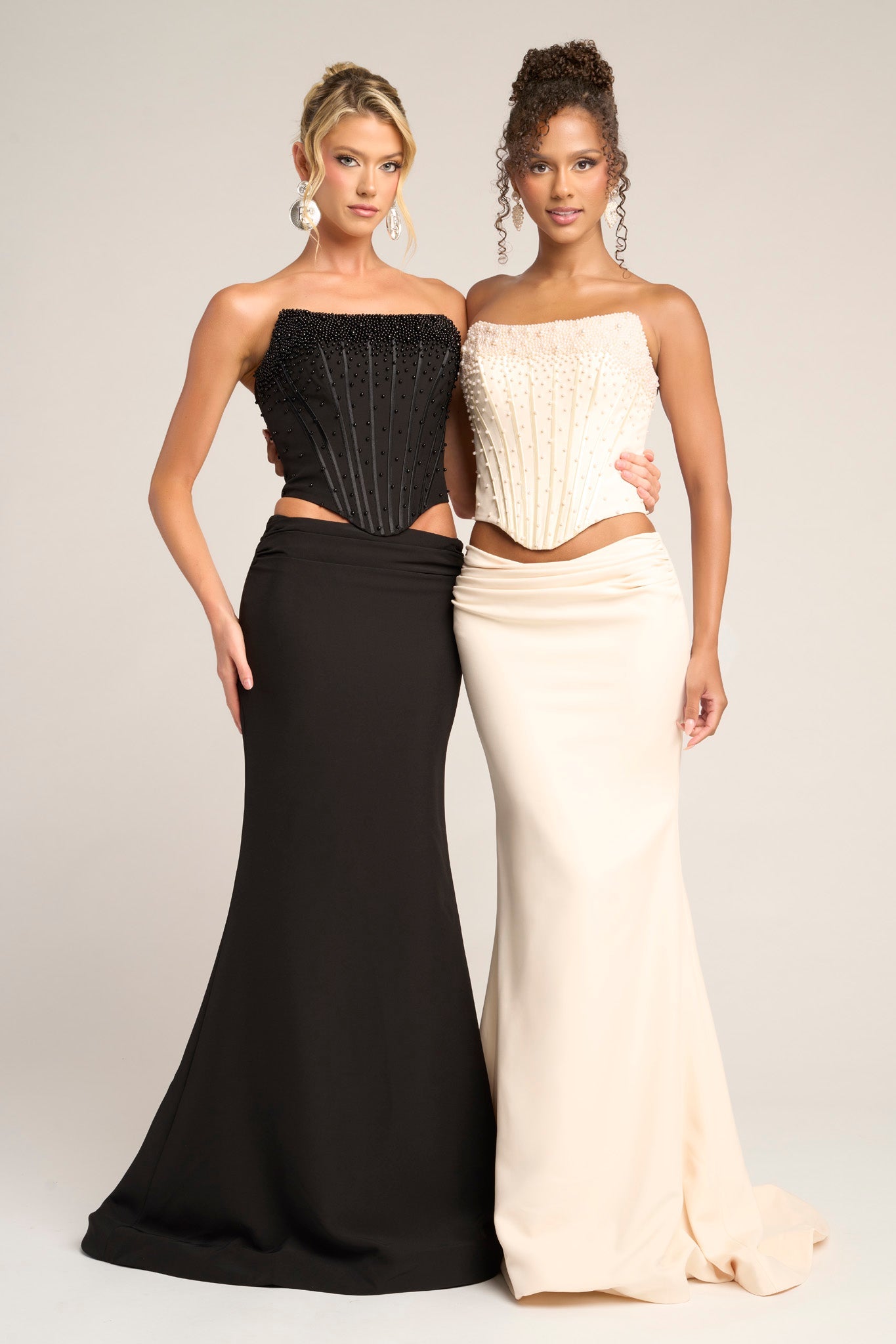 Prom Dresses Long Formal Fitted Beaded Corset Two Piece Prom Dress Portia and Scarlett PS26007 Black