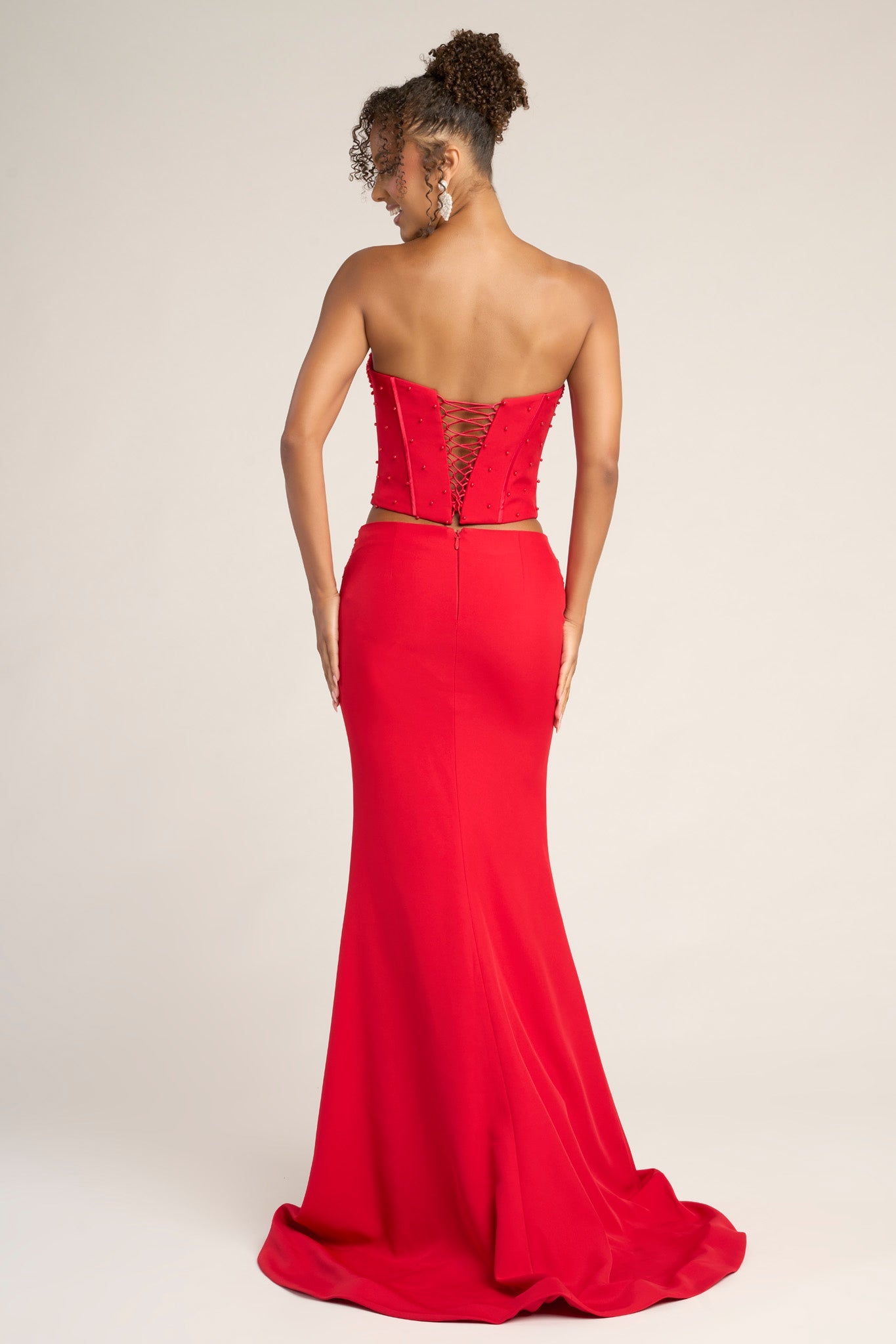 Prom Dresses Long Formal Fitted Beaded Corset Two Piece Prom Dress Portia and Scarlett PS26007 Red