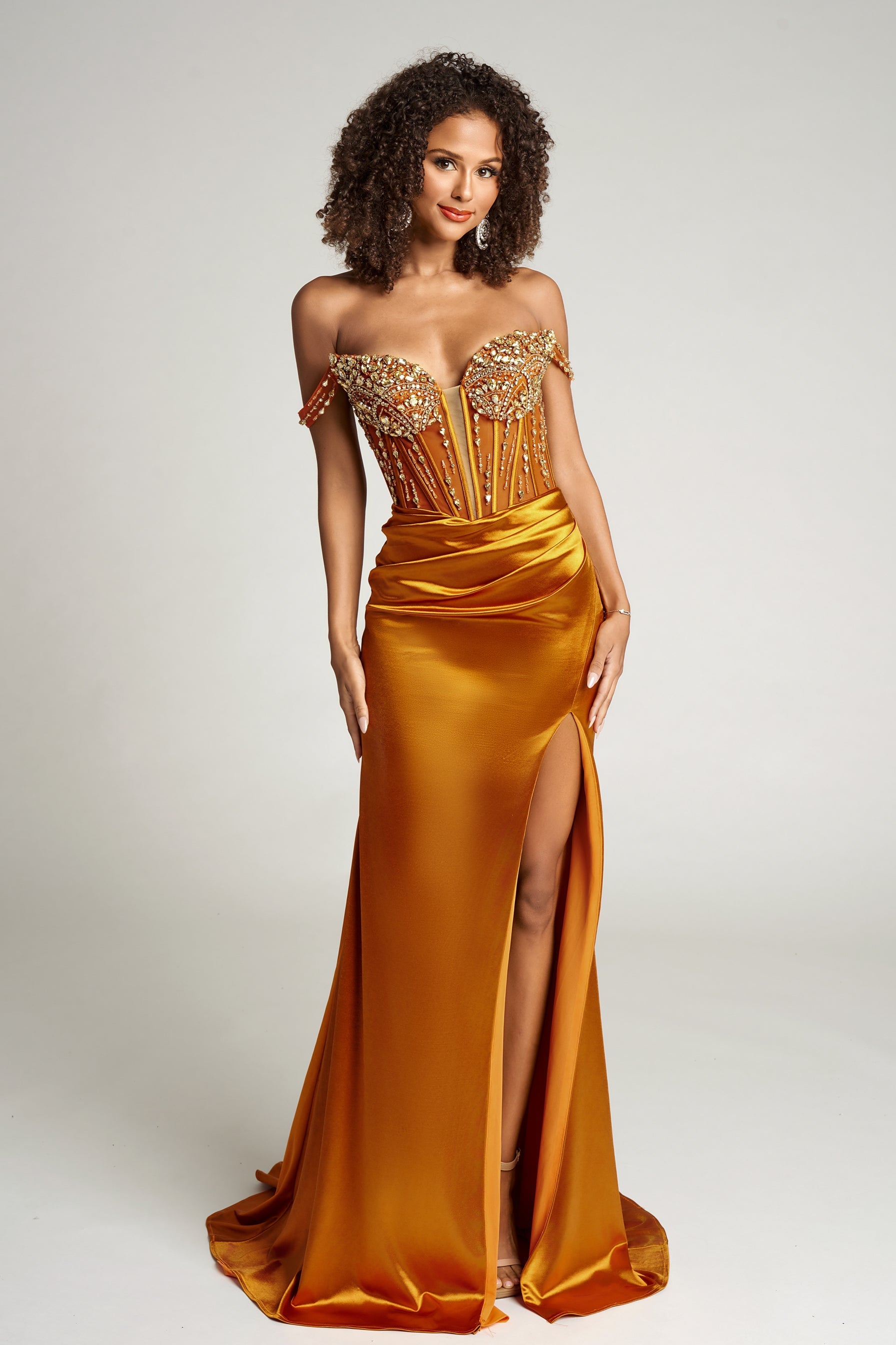 Prom Dresses Long Fitted Beaded Corset Formal Prom Dress Portia and Scarlett PS26046 Bronze