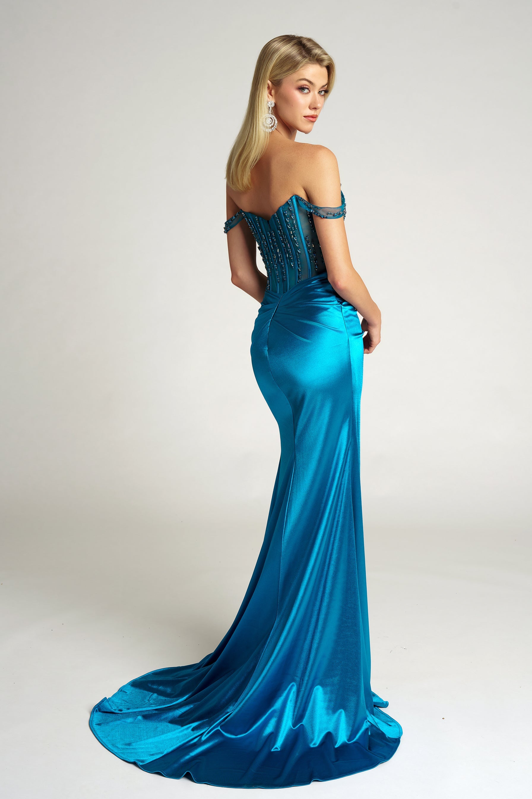 Prom Dresses Long Fitted Beaded Corset Formal Prom Dress Portia and Scarlett PS26046 Teal