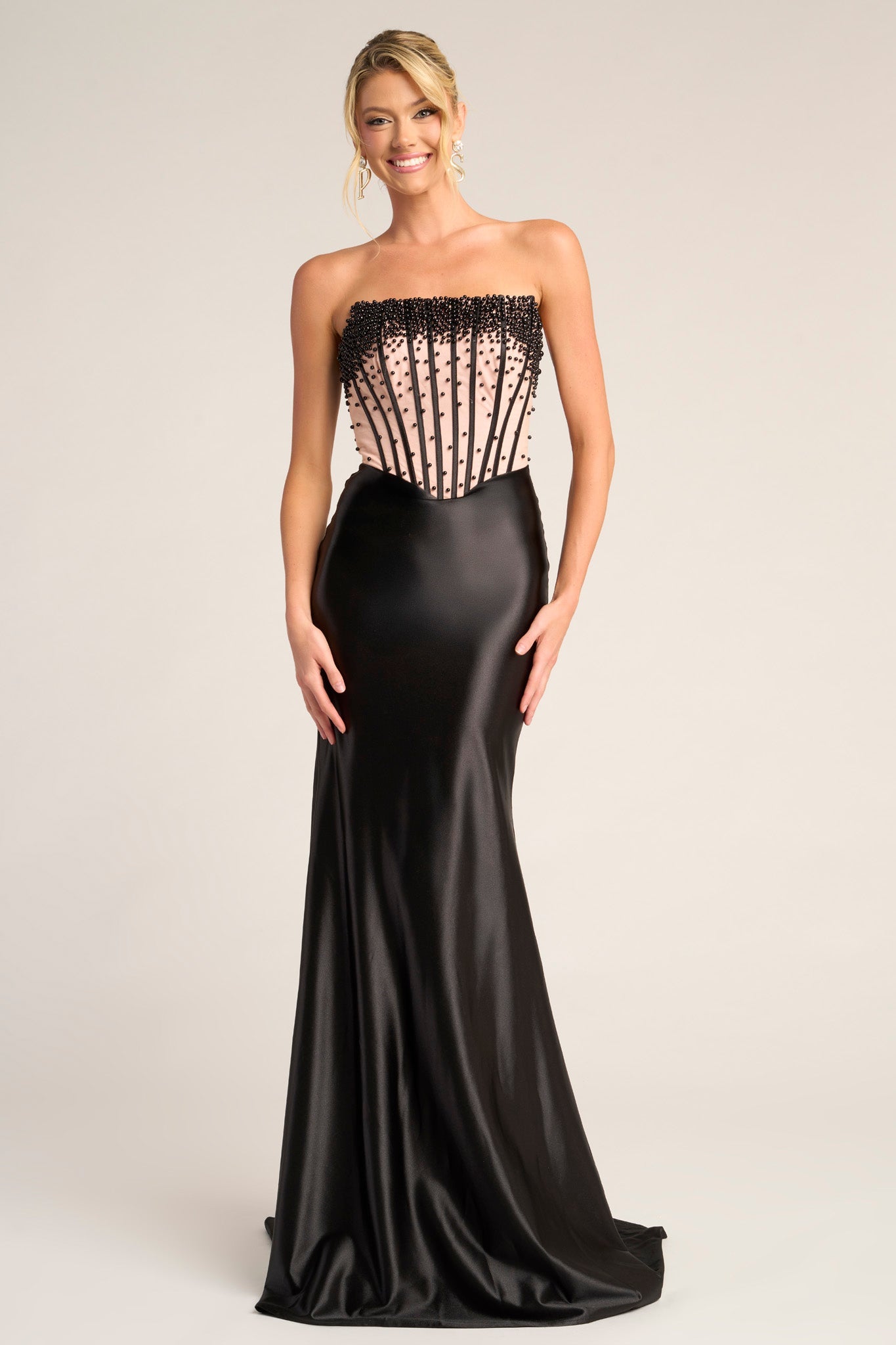 Prom Dresses Fitted Beaded Long Formal Corset Prom Dress Portia and Scarlett PS26094 Black