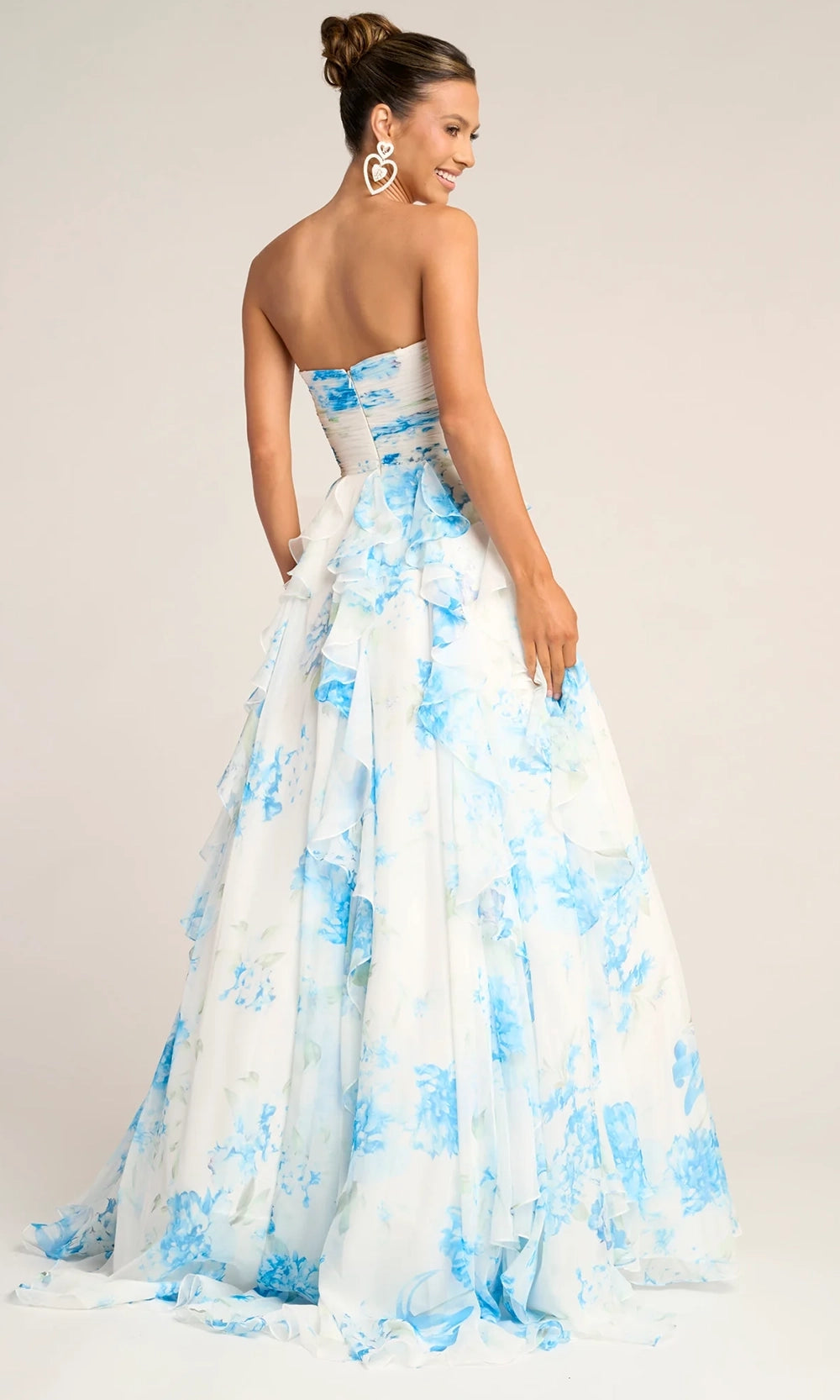 White/Blue Sweetheart Floor-Length Organza Prom Dress Cascading Ruffles Portia & Scarlett PS26254