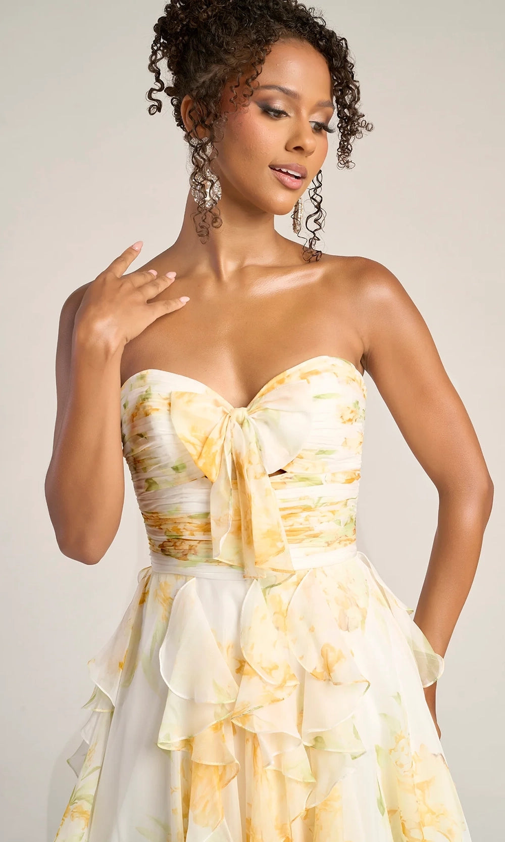 White/Yellow Sweetheart Floor-Length Organza Prom Dress Cascading Ruffles Portia & Scarlett PS26254