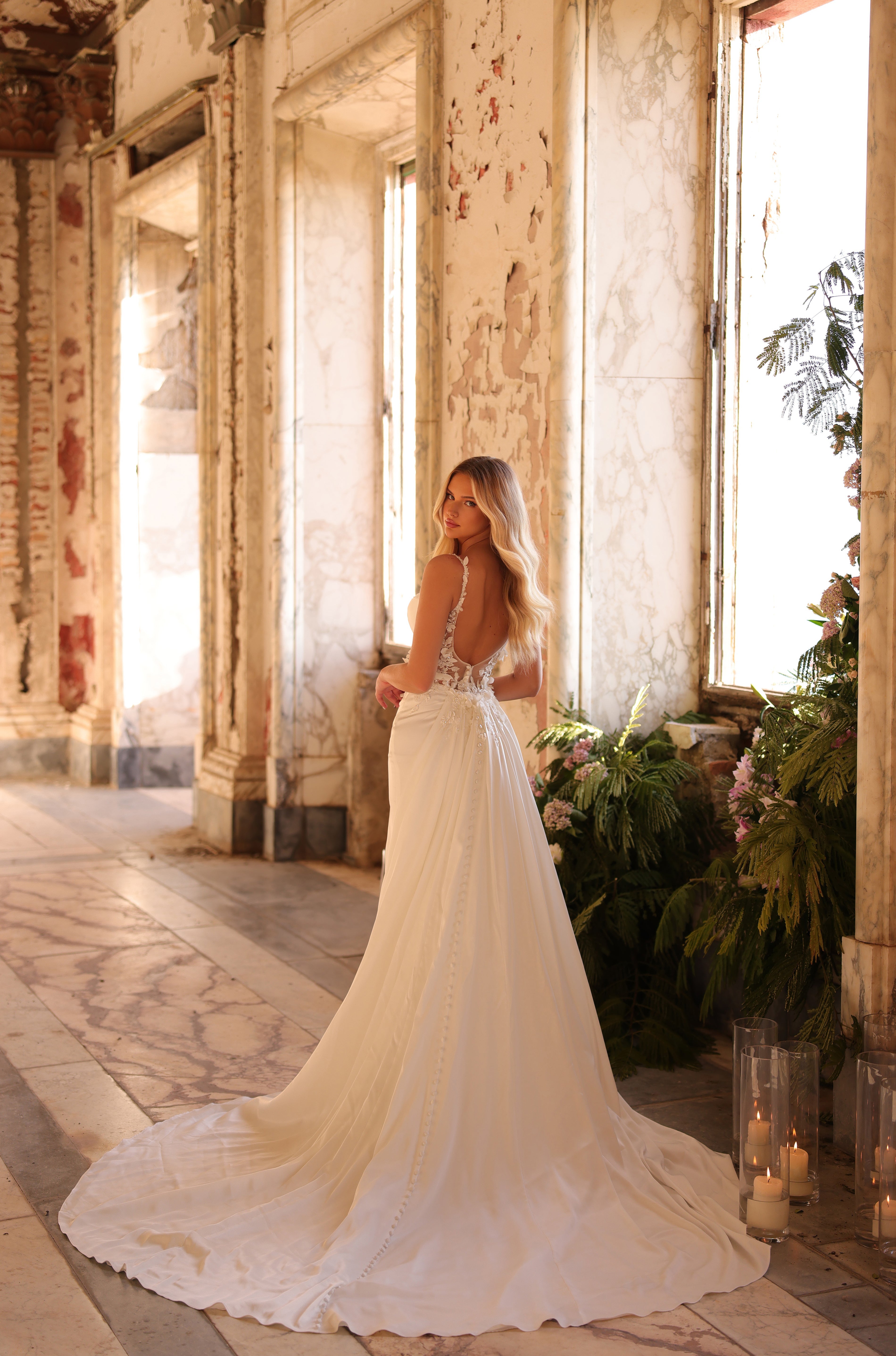 Wedding Dresses Fitted Long Slit Bridal Wedding Dress Amarra 44015 Ivory/Ivory