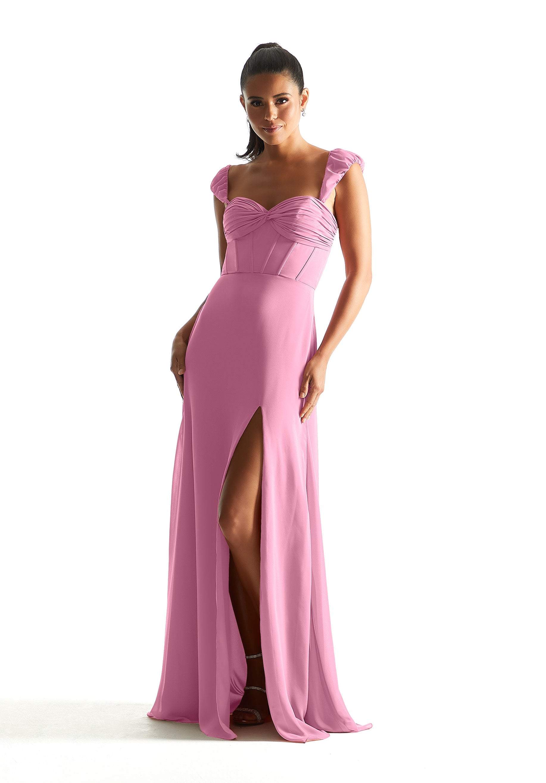 Formal Dresses Slit Long Formal Corset Dress Peony-Chiffon-21855-Corset