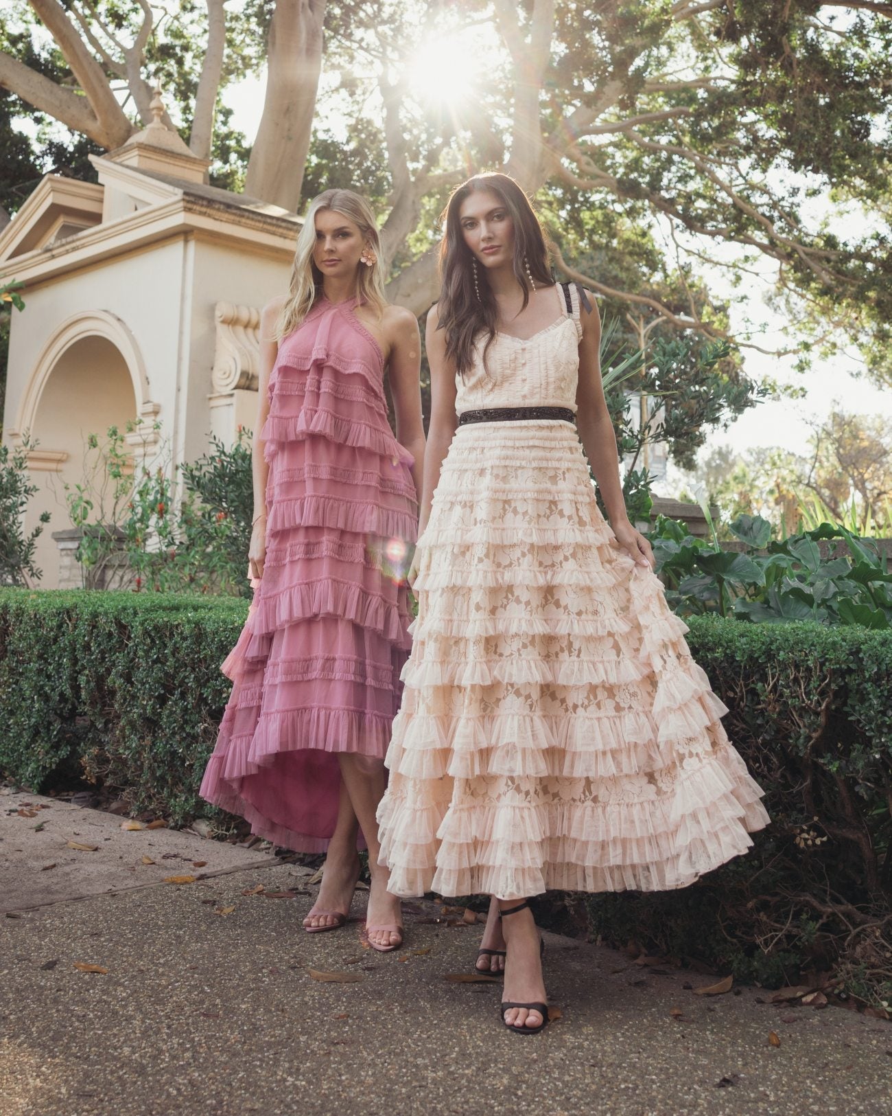 Cocktail Dresses Tea Length Lace Cocktail Dress - Ruffle - Mac Duggal 8070 Porcelain-Mesh-8070-Tiered