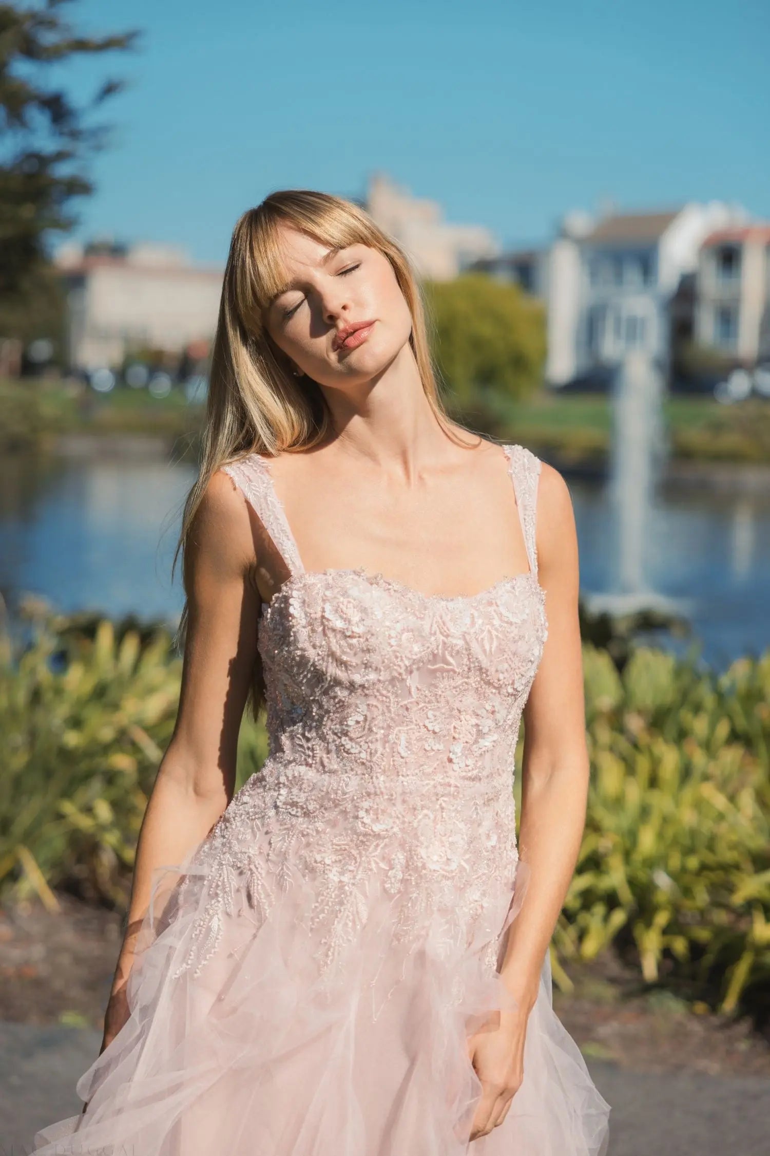 Wedding Dresses Long A Line Wedding Gown – Ruffle – Mac Duggal 21095 Porcelain Multi-Tulle-21095-Ruffle