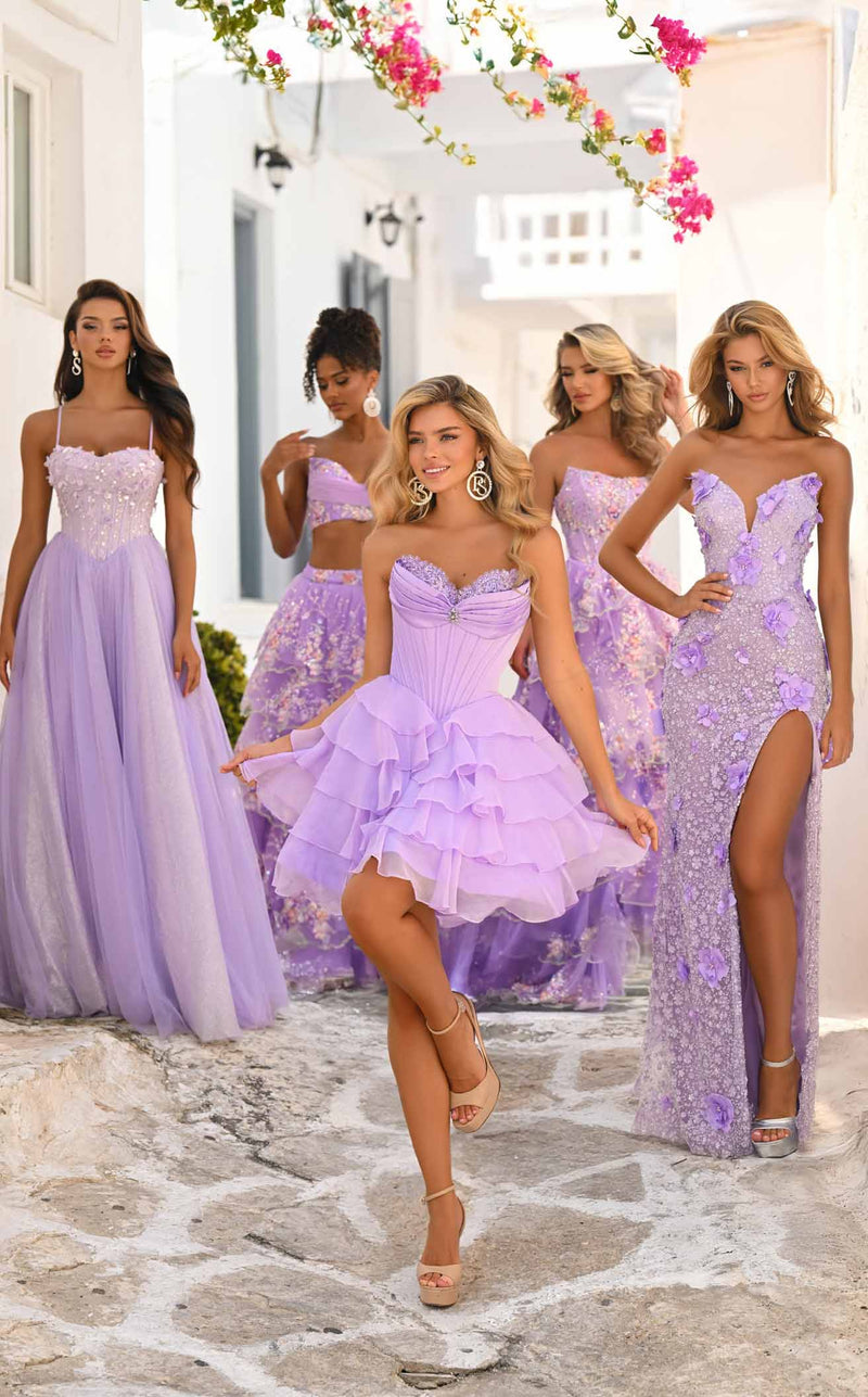 Prom Dresses Floral Lace Formal Long Beaded Prom Dress Lilac