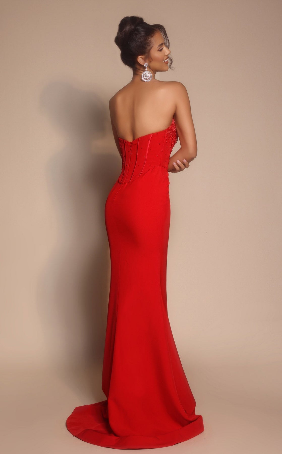 Prom Dresses Long Fitted Beaded Formal Prom Dress Portia and Scarlett PS26008 Red