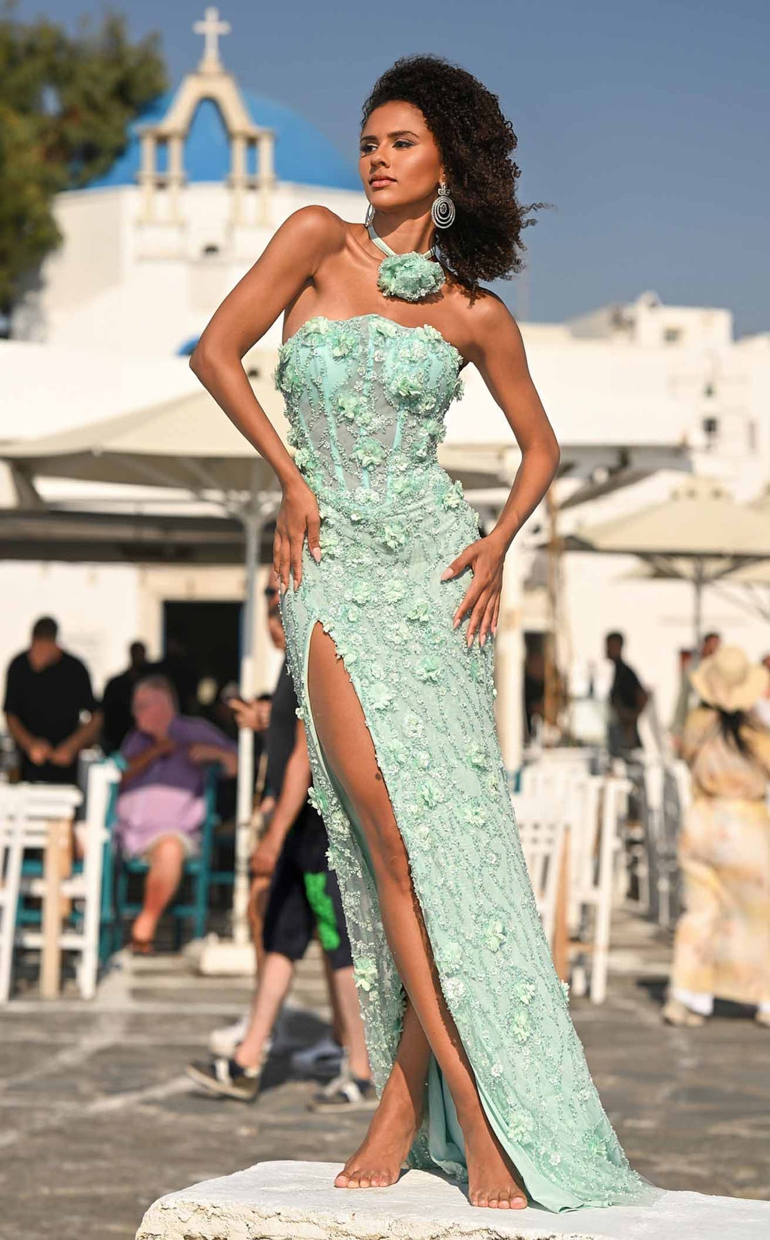 Prom Dresses Long Formal Slit 3D Floral Corset Prom Dress Portia and Scarlett PS26011 Mint