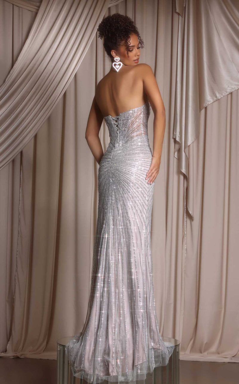 Prom Dresses Sequin Beaded Formal Long Fitted Prom Dress Silver