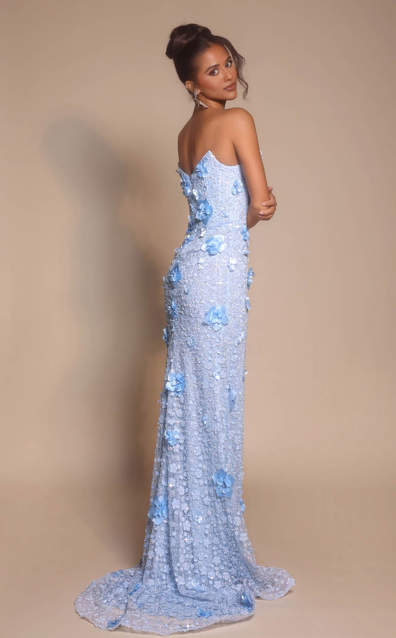 Prom Dresses Floral Lace Formal Long Beaded Prom Dress Blue