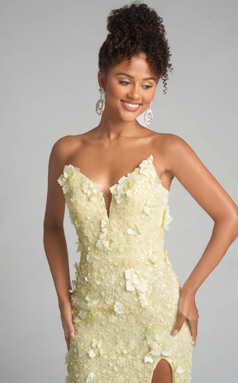 Prom Dresses Floral Lace Formal Long Beaded Prom Dress Yellow