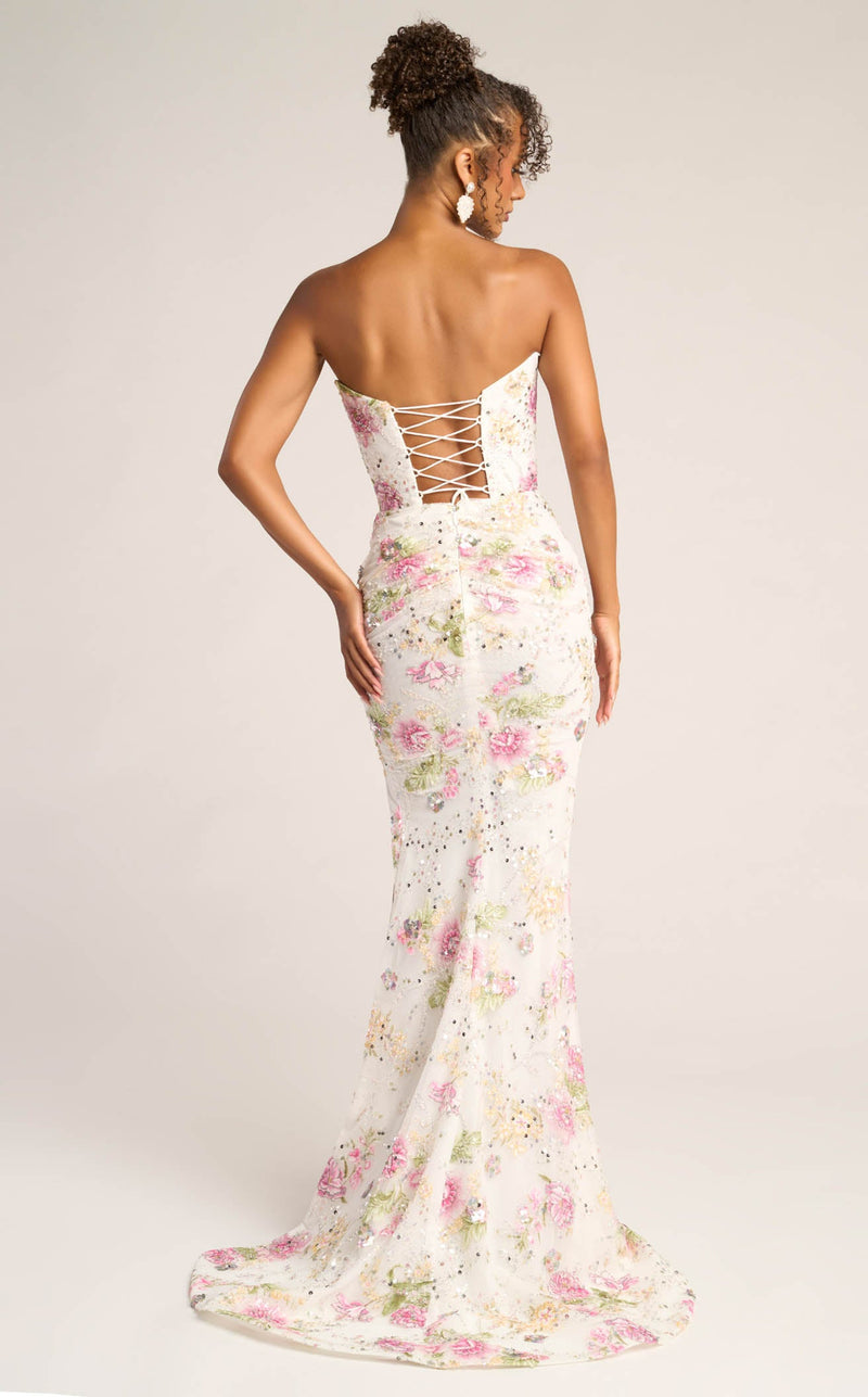Prom Dresses Floral Sequin Formal Long Fitted Prom Dress White