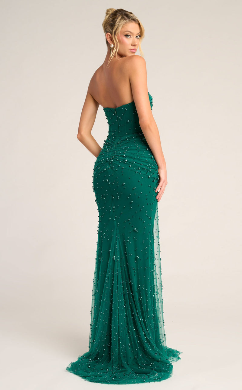 Prom Dresses Floral Beaded Formal Long Sequin Fitted Prom Dress Emerald