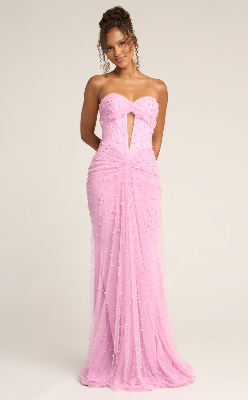 Prom Dresses Floral Beaded Formal Long Sequin Fitted Prom Dress Pink