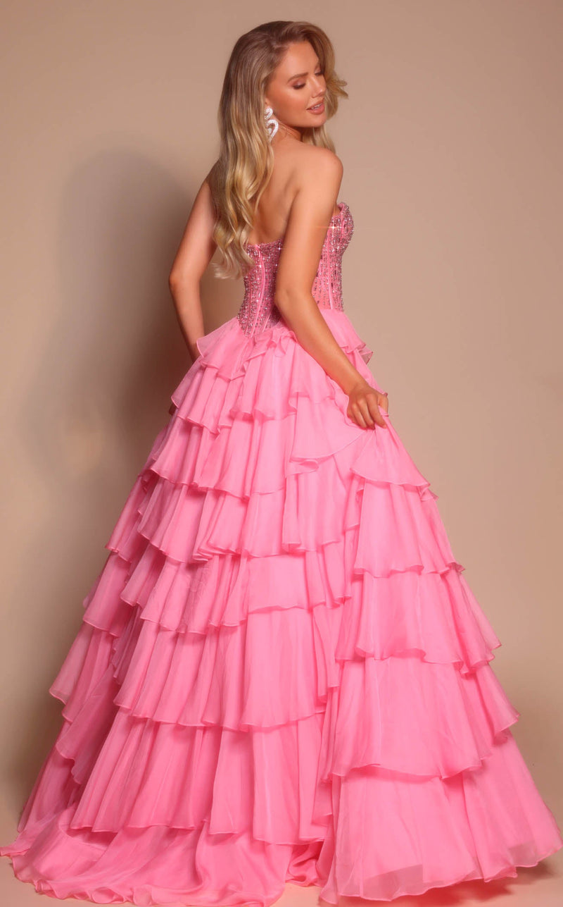 Prom Dresses Ruffle A Line Corset Beaded Long Formal Prom Dress Pink