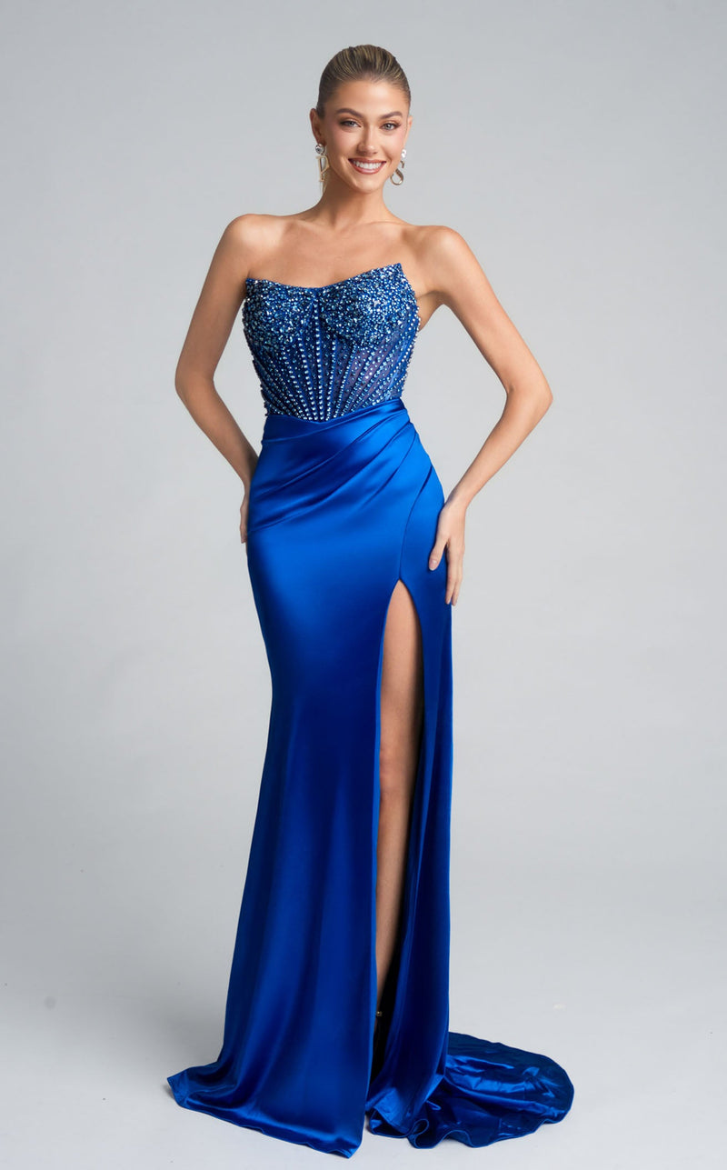 Prom Dresses Sequin Beaded Long Formal Mermaid Prom Dress Blue