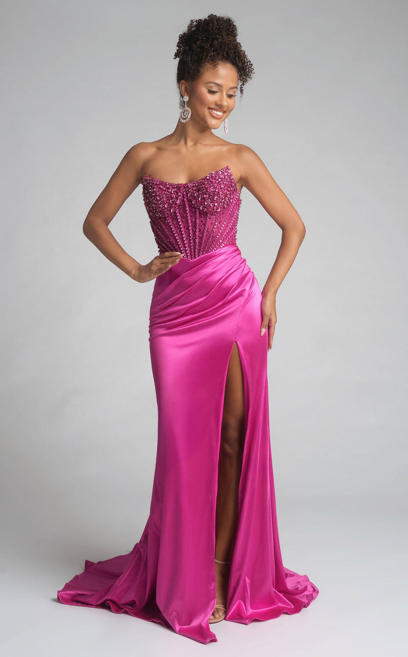 Prom Dresses Sequin Beaded Long Formal Mermaid Prom Dress Fuchsia