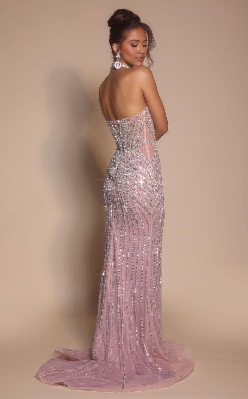 Prom Dresses Sequin Beaded Fitted Long Formal Glitter Prom Dress Rose Gold