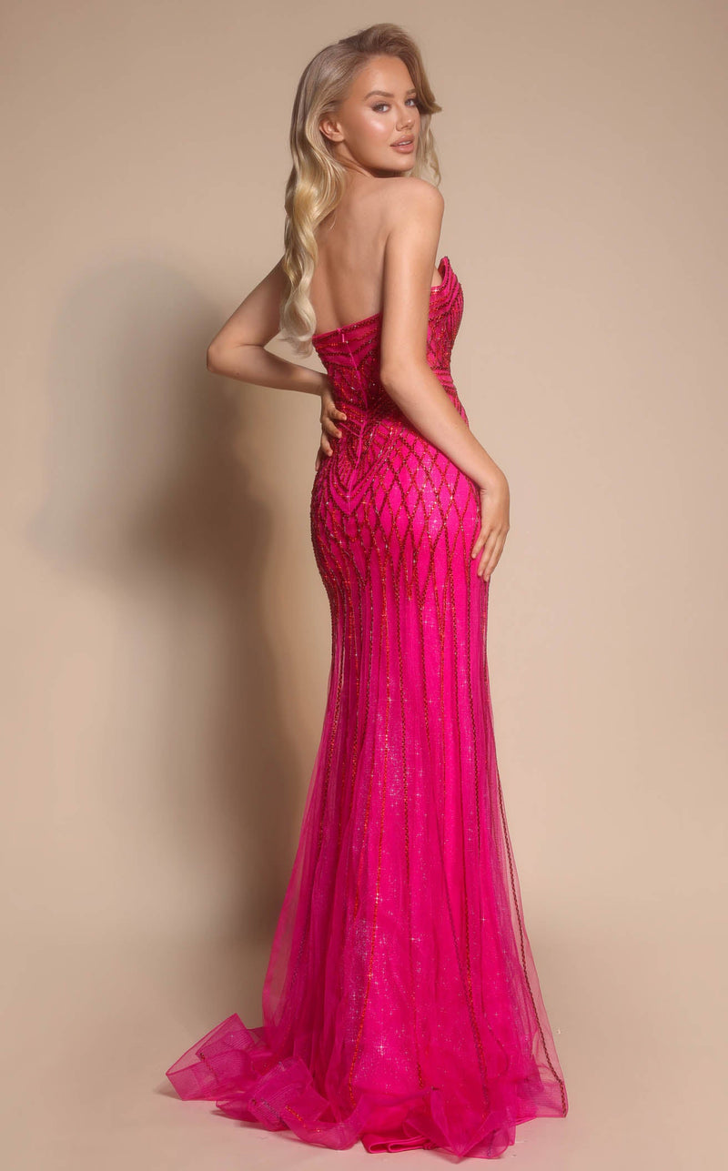 Prom Dresses Long Fitted Beaded Sequin Corset Formal Prom Dress Fuchsia