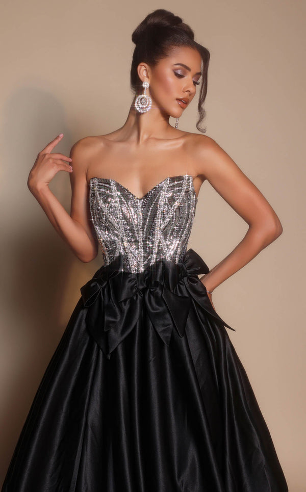 Prom Dresses Long Formal Beaded Corset A Line Ball Gown Prom Dress Black Silver
