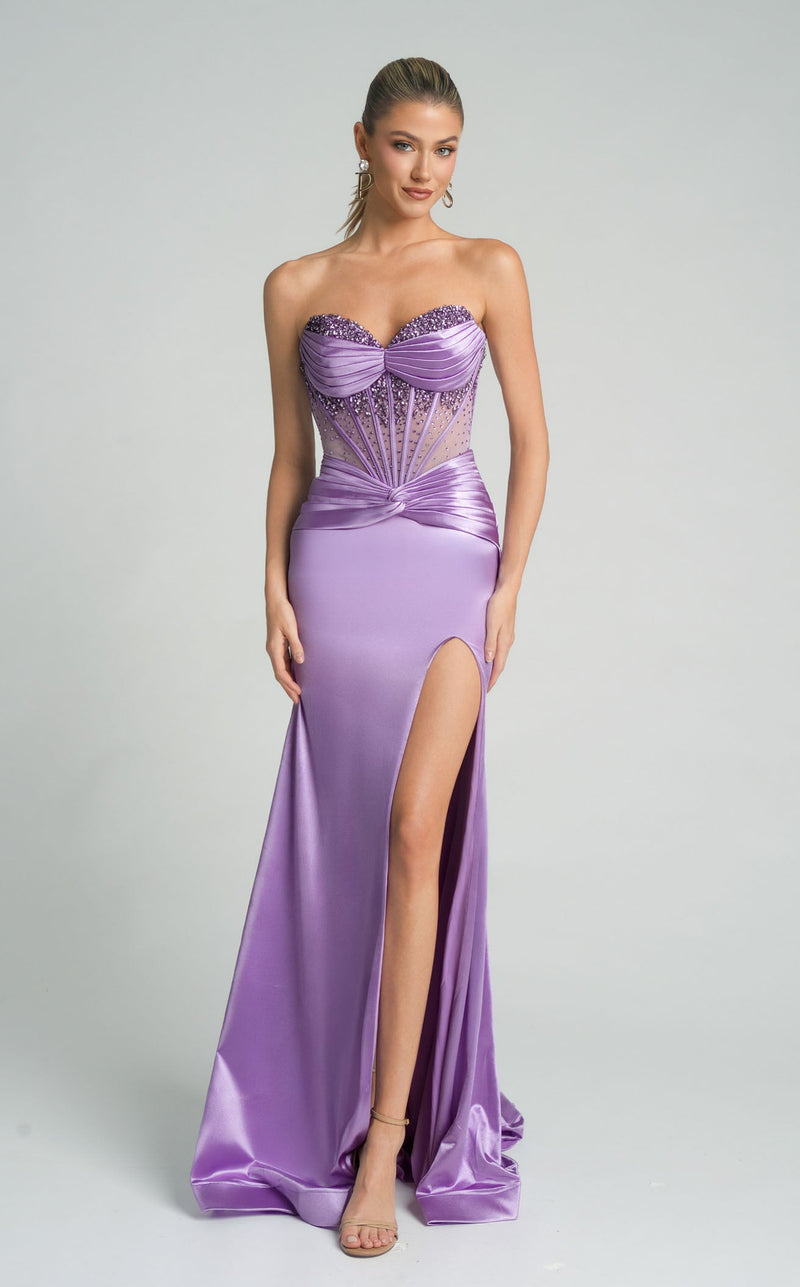 Prom Dresses Long Fitted Corset Beaded Formal Prom Dress Lilac