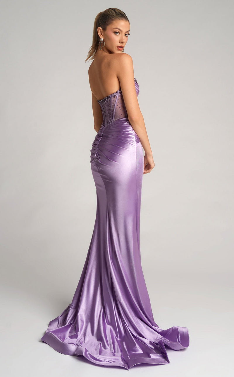Prom Dresses Long Fitted Corset Beaded Formal Prom Dress Lilac