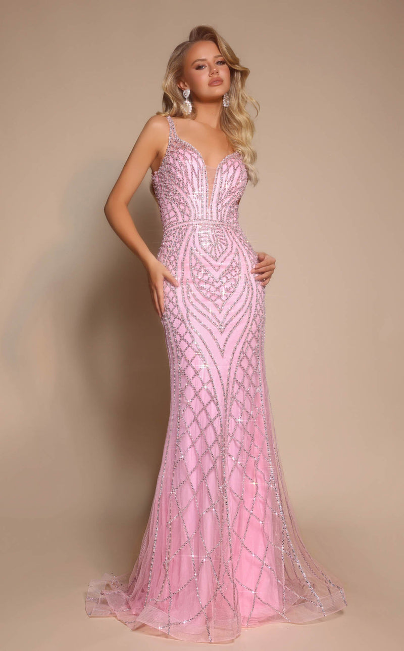 Prom Dresses Long Formal Beaded Sequin Prom Dress Pink