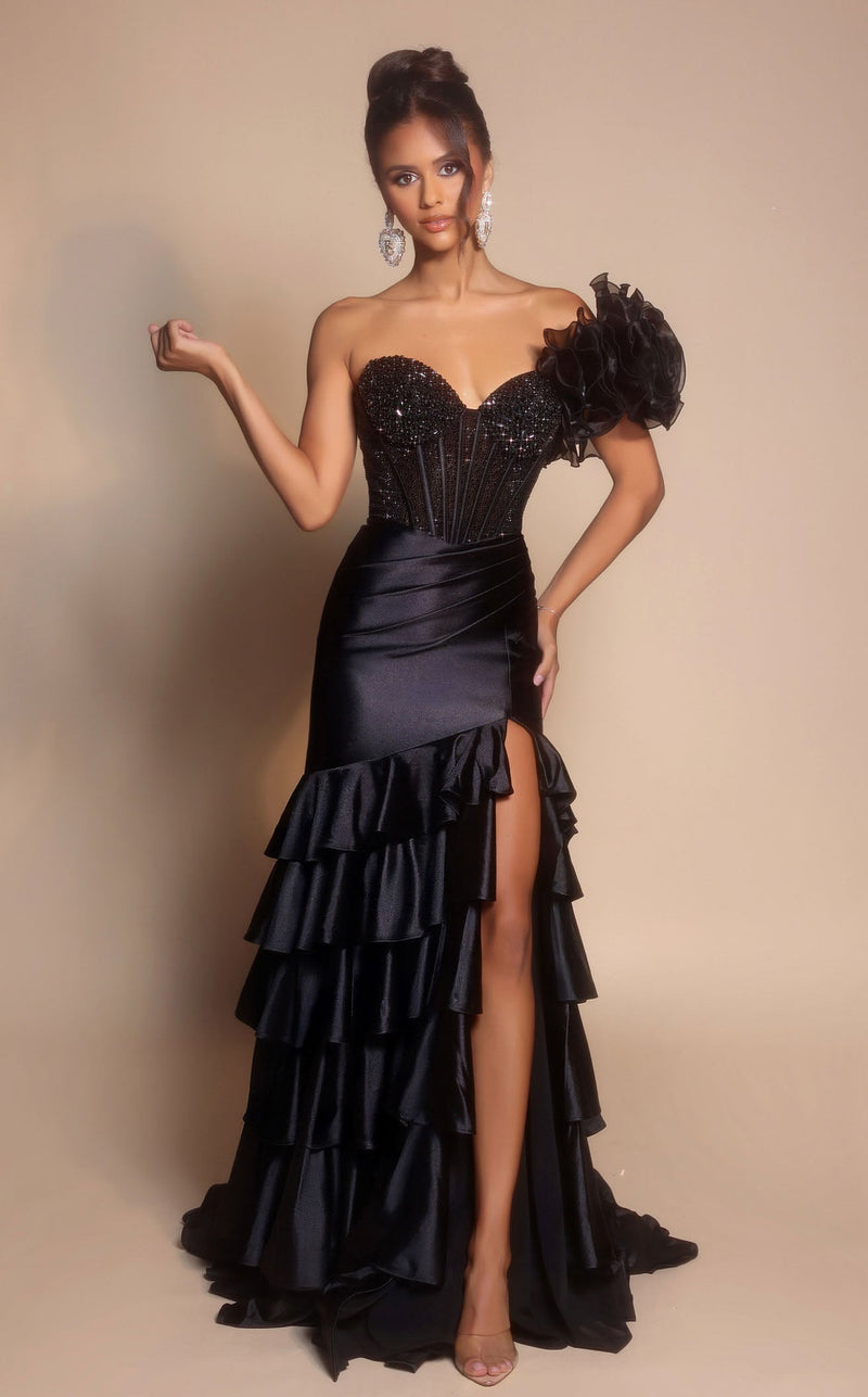 Prom Dresses Fitted Ruffle Formal Long A Line Prom Dress Black