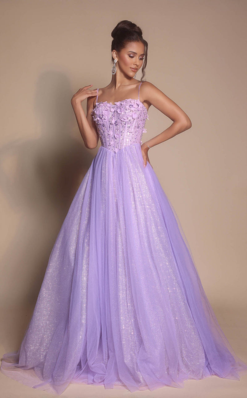 Prom Dresses Corset Floral Formal Long Glitter Prom Dress Lilac