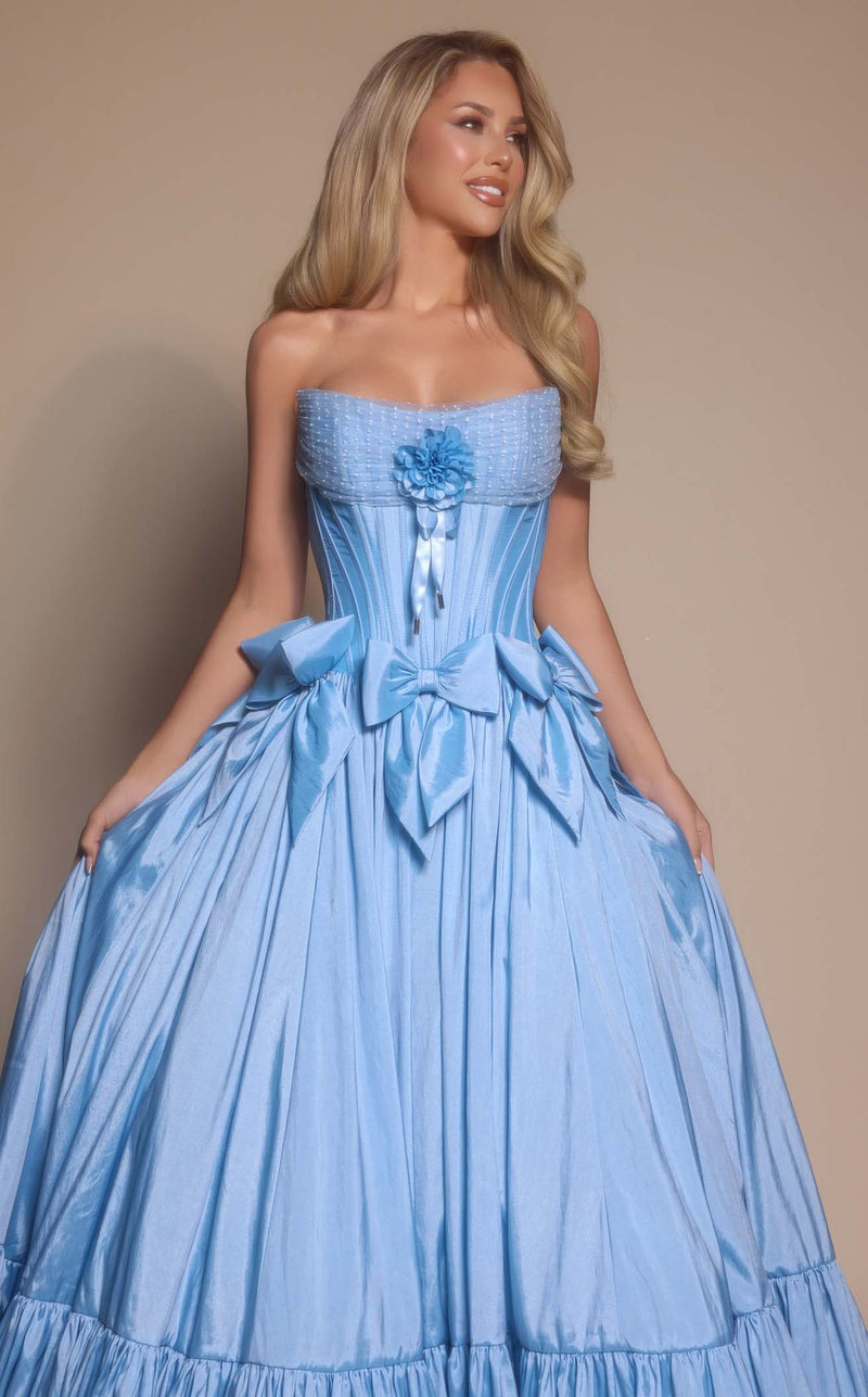Prom Dresses Floral Lace Formal Long A Line Prom Dress Light Blue