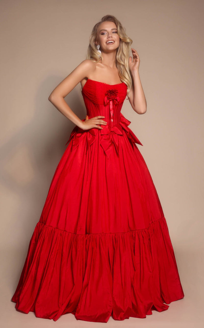 Prom Dresses Floral Lace Formal Long A Line Prom Dress Red
