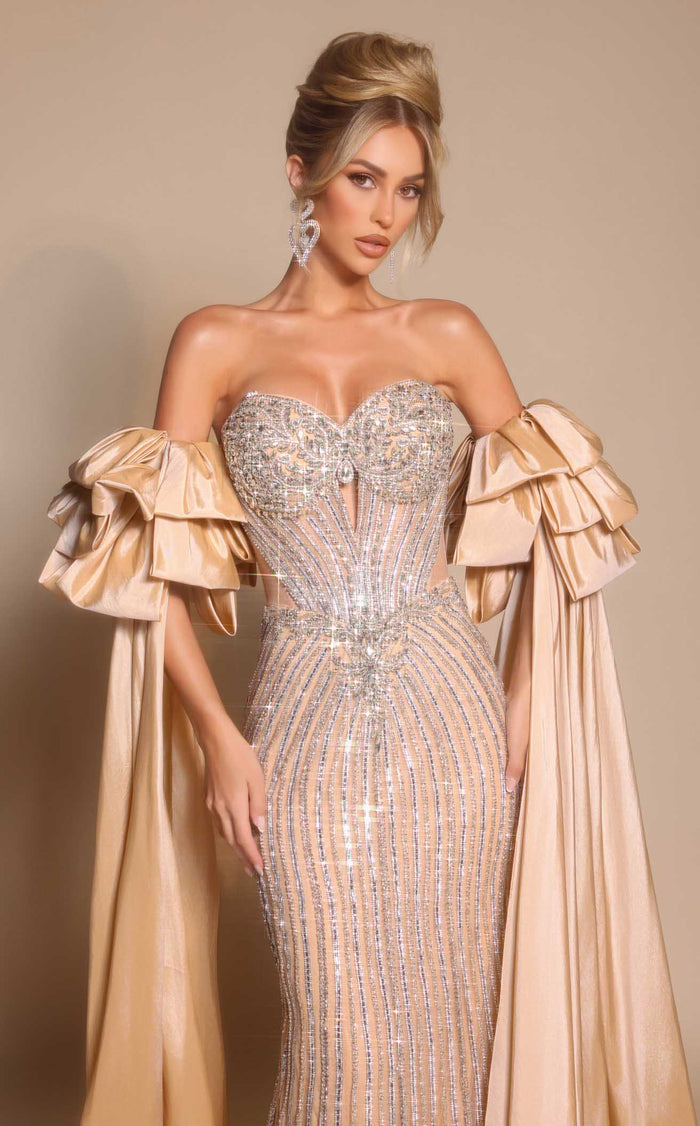 Prom Dresses Floral Applique Corset Formal Long Beaded Prom Dress Champagne