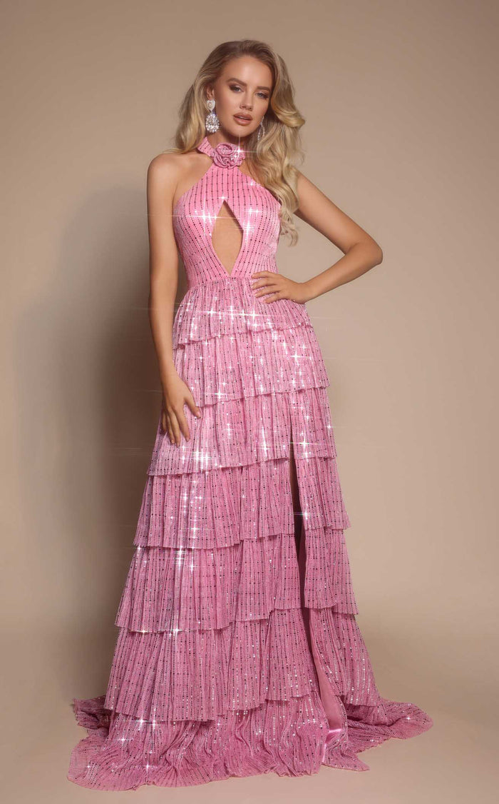 Prom Dresses Glitter Fitted Formal Long A Line Prom Dress Pink