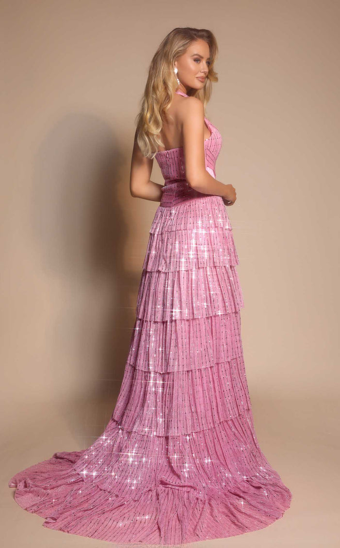 Prom Dresses Glitter Fitted Formal Long A Line Prom Dress Pink
