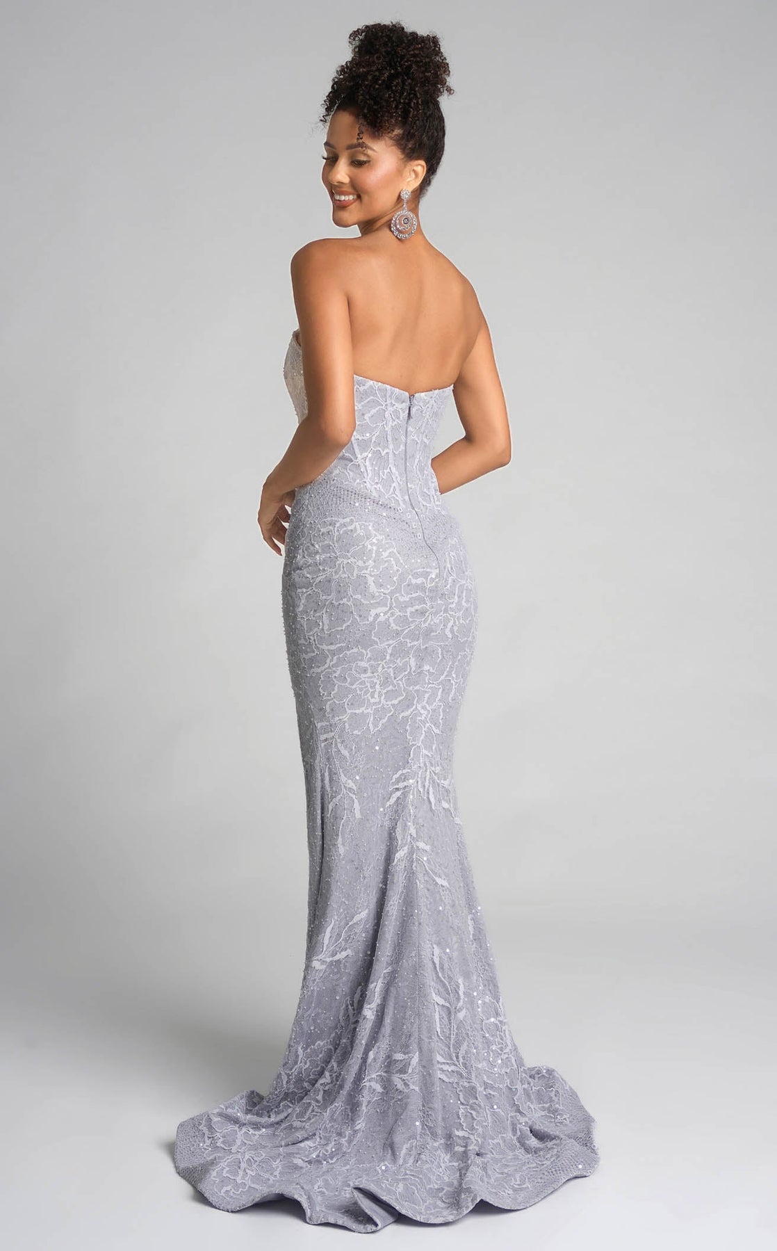 Prom Dresses Long Formal Floral Lace Corset Prom Dress Portia and Scarlett PS26223 Silver