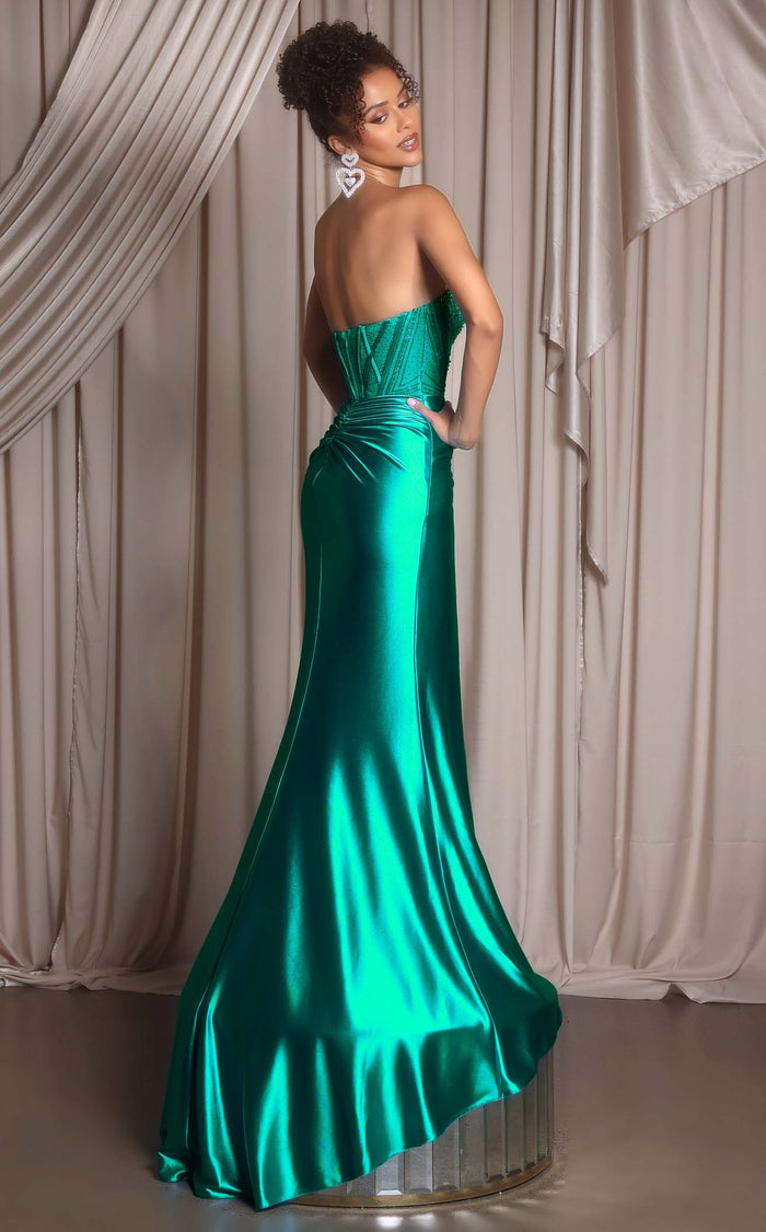 Prom Dresses Corset Beaded Formal Long Fited Prom Dress Emerald