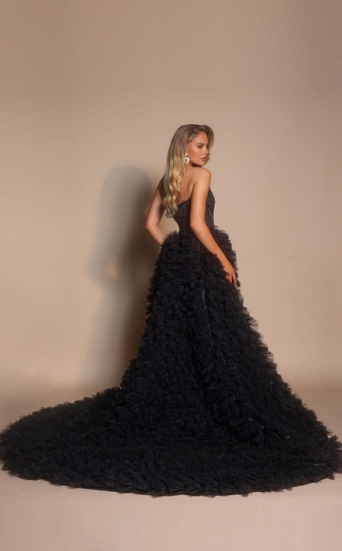 Prom Dresses Ruffle Corset Formal Long A Line Prom Dress Black