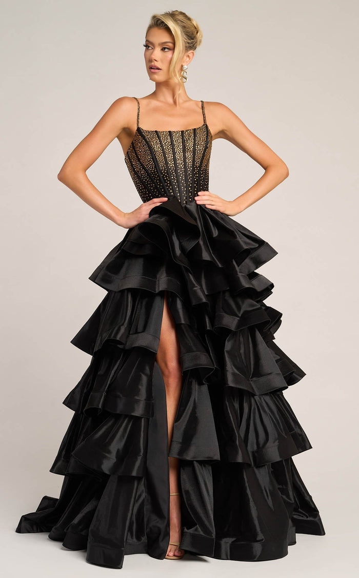 Prom Dresses Sequin Beaded Formal Long A Line Prom Dress Black Gold