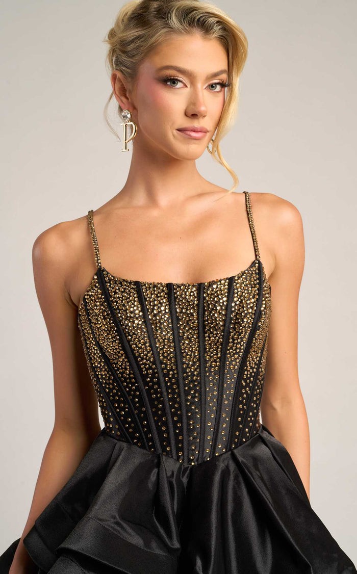 Prom Dresses Sequin Beaded Formal Long A Line Prom Dress Black Gold