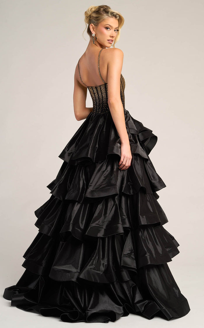 Prom Dresses Sequin Beaded Formal Long A Line Prom Dress Black Gold
