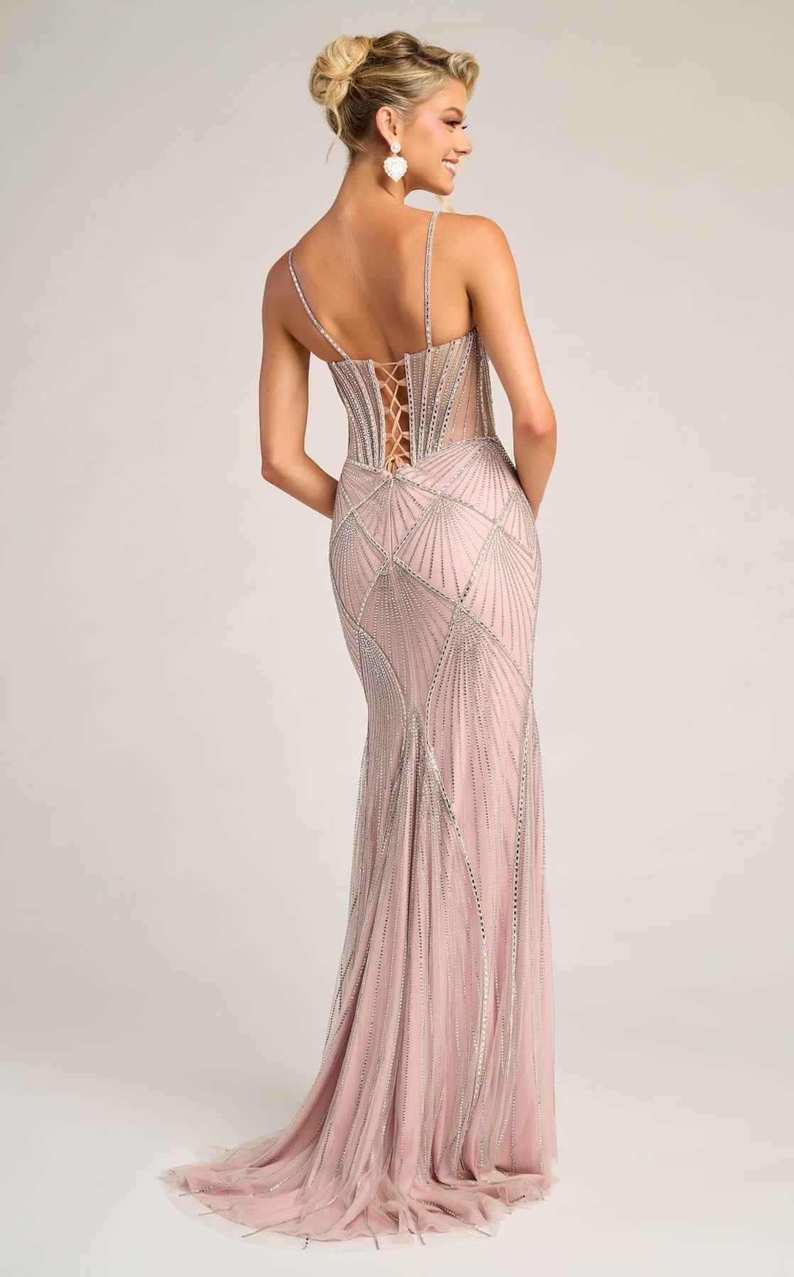 Blush Sweetheart Floor-Length Beaded Mesh Prom Mermaid Gown Portia and Scarlett PS26263