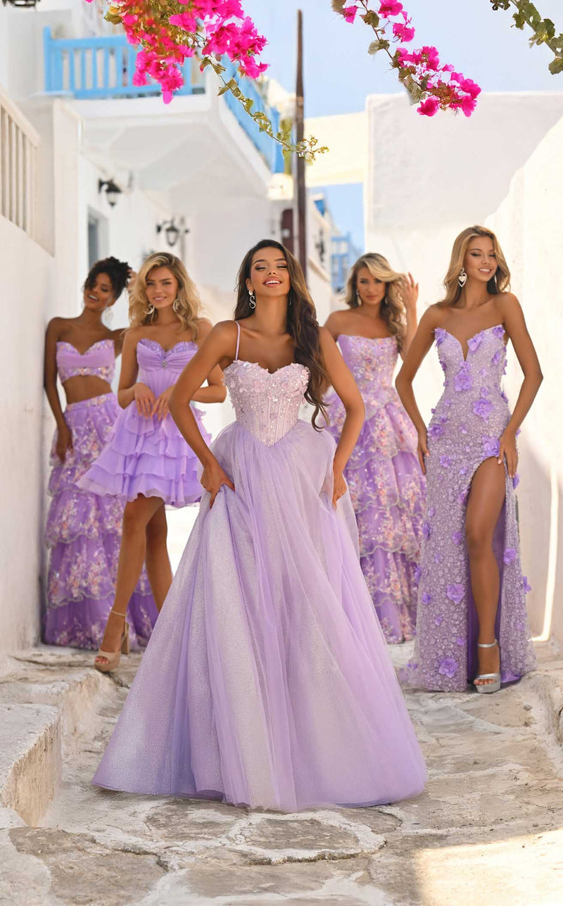 Prom Dresses Floral Lace Formal Long Beaded Prom Dress Lilac
